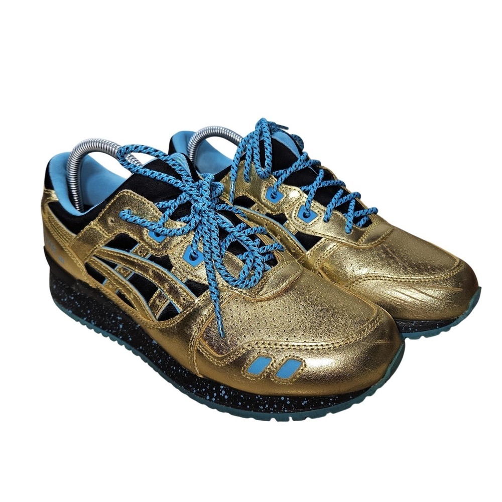 ASICS Gel Lyte III Shoes Mens‎ Size 8.5 Gold Blue Leather Athletic Sneakers